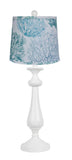 27" White Candlestick Table Lamp With Aqua Coral Shade