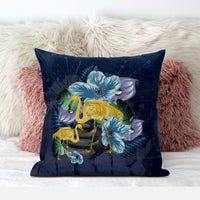 18x18 Blue Yellow Bird Blown Seam Broadcloth Animal Print Throw Pillow