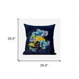 26x26 Blue Yellow Bird Blown Seam Broadcloth Animal Print Throw Pillow