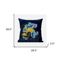 28x28 Blue Yellow Bird Blown Seam Broadcloth Animal Print Throw Pillow