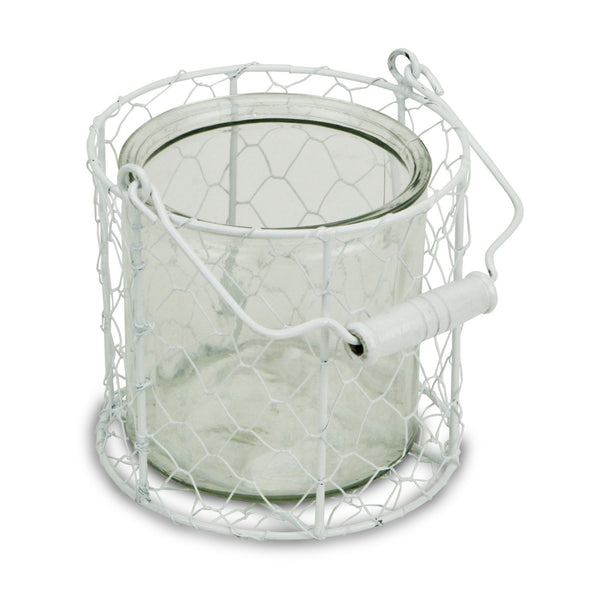 5.25 White and Clear Wire Basket and Glass Jar