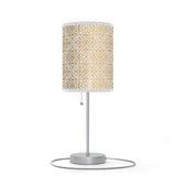 20" Silver Metal Standard Table Lamp With White And Gold Cylinder Shade
