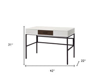 42" White Natural Wood and Black Rectangular Writing Desk with USB