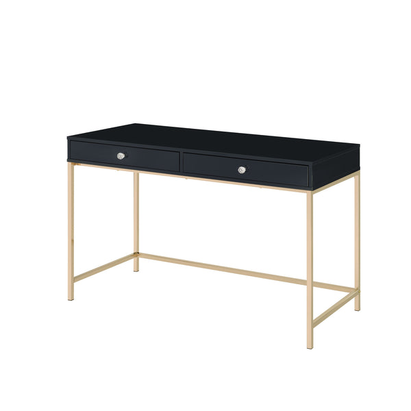 47" Black And Gold Wood Writing Desk With Two Drawers