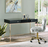 47" Black And Gold Wood Writing Desk With Two Drawers