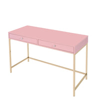 47" Pink And Gold Glam Rectangular Writing Desk With Two Drawers