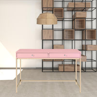 47" Pink And Gold Glam Rectangular Writing Desk With Two Drawers
