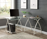 51" Clear Glass And White Metal L Shape Computer Desk