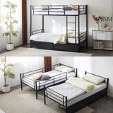 Double Decker Bunk Bed With Drawers Black, Detachable Twin Bed