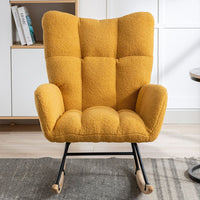 Rocking Chair With Pocket, Soft Teddy Fabric Rocking Chair For Nursery, Comfy Wingback Golider Rocking Chair With Safe Solid Wood Base For Living Room Bedroom Balcony Cannot Be Sold On Temu