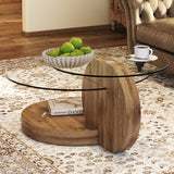 Modern And Practical Double-layer Round Table. Glass Table Top, Wood MDF Table Legs. Suitable For Living Room And Bedroom