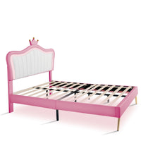 Full Size Upholstered Bed Frame With LED Lights & Crown Headboard