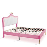 Full Size Upholstered Bed Frame With LED Lights & Crown Headboard