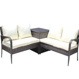 3 Piece Patio Sectional Wicker Rattan Outdoor Furniture Sofa Set With Storage Box Brown