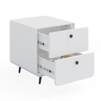 Modern Night Stand Storage Cabinet For Living Room Bedroom, Steel Cabinet With 2 Drawers,Bedside Furniture, Circular Handle