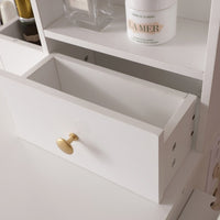 Vanity Desk With Lighted Mirror & Power Outlet, Makeup Vanity Desk With Drawers And Cabinet, Sturdy Iron Bracket, Make Up Vanity Table For Bedroom, White