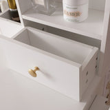 Vanity Desk With Lighted Mirror & Power Outlet, Makeup Vanity Desk With Drawers And Cabinet, Sturdy Iron Bracket, Make Up Vanity Table For Bedroom, White