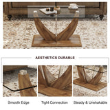 Modern Minimalist Transparent Tempered Glass Coffee Table With Marble Patterned MDF Legs And Stainless Steel Decorative Columns. Computer Desk. Game Table