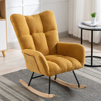 Rocking Chair With Pocket, Soft Teddy Fabric Rocking Chair For Nursery, Comfy Wingback Golider Rocking Chair With Safe Solid Wood Base For Living Room Bedroom Balcony Cannot Be Sold On Temu
