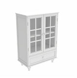 Minimalist White Buffet Cabinet With Double Glass Doors And Drawer, Modern Wooden Storage Sideboard Cupboard For Living Room, Dining Room Hallway Entryway