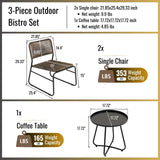 Patio Furniture Set 3 Piece Mixture Pattern PE Rattan Steel Frame And Modern Round Table, Brown And