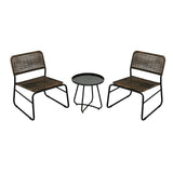 Patio Furniture Set 3 Piece Mixture Pattern PE Rattan Steel Frame And Modern Round Table, Brown And