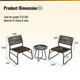 Patio Furniture Set 3 Piece Mixture Pattern PE Rattan Steel Frame And Modern Round Table, Brown And