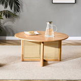 Naturally Elegant Wooden Coffee Table With Faux Rattan Accents - Perfect For Stylish Living Rooms And Cozy Tea Time