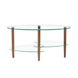 Transparent Oval Glass Coffee Table, Modern Living Room Table, Oak Leg Coffee Table, Three-layer Glass Table