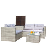 4 Piece Patio Sectional Wicker Rattan Outdoor Furniture Sofa Set With Storage Box Grey