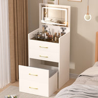 3 In 1 Vanity Desk With Open Top Mirror,Small Make Up Vanity Set With Visible Glass Desktop,Compact Makeup Vanity With 3 Drawers,Dressing Table For Bedroom