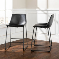 Industrial Faux Leather Counter Stools, Set Of 2 Black
