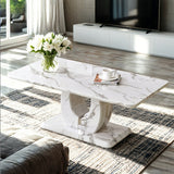 Modern Minimalist Grey Marble Pattern Sticker Pattern MDF Rectangular Coffee Table. Add A Tranquil And Comfortable Atmosphere To Your Home. MDF Coffee Table, Grey Marble Pattern Sticker, Side Table.