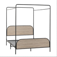 Modern Metal And Wood Canopy Queen Bedframe Smoked Oak