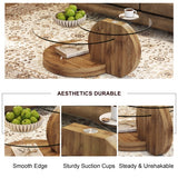 Modern And Practical Double-layer Round Table. Glass Table Top, Wood MDF Table Legs. Suitable For Living Room And Bedroom