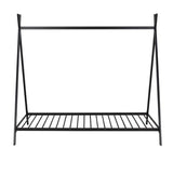 House Bed Tent Bed Frame Double Size Metal Floor Play House Bed With Slats For Kids Boys Girls No Spring Mattress Black