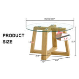 Modern Practical Circular Coffee Tables. Made Of Transparent Tempered Glass Tabletop And Wood Colored MDF Material. Suitable For Living Rooms And Bedrooms.31.5X31.5X17.7