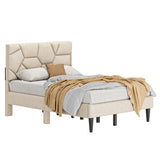 Queen Bed Frame, Linen Storage Headboard, Strong And Stable, No Noise, No Box Spring, Easy To Assemble