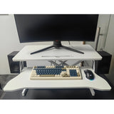 32 Inch Desk Converter, Height Adjustable Sit To Stand Riser, Dual Monitor And Laptop Workstation With Wide Keyboard Tray, White