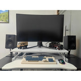 32 Inch Desk Converter, Height Adjustable Sit To Stand Riser, Dual Monitor And Laptop Workstation With Wide Keyboard Tray, White