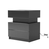 NEW LED Nightstand Modern Black Nightstand With Led Lights Wood Led Bedside Table Nightstand With 2 High Gloss Drawers For Bedroom