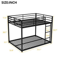 Full Metal Bunk Bed, Low Bunk Bed With Ladder, Black
