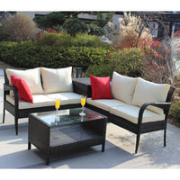 4 Piece Patio Sectional Wicker Rattan Outdoor Furniture Sofa Set With Storage Box Brown