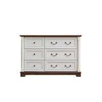 Farmhouse Style 6 Drawer Dresser Chest With Base Wooden Rustic Chest Of Drawers, Storage Dresser Organizer For Bedroom, Living Room, Beautiful Sturdy And Durable