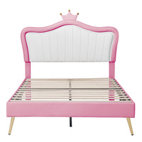 Full Size Upholstered Bed Frame With LED Lights & Crown Headboard