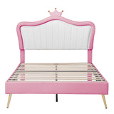 Full Size Upholstered Bed Frame With LED Lights & Crown Headboard