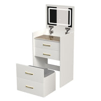 3 In 1 Vanity Desk With Open Top Mirror,Small Make Up Vanity Set With Visible Glass Desktop,Compact Makeup Vanity With 3 Drawers,Dressing Table For Bedroom