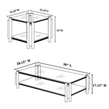 50 Wide Rectangle Modern Stainless Steel Coffee Table, Double-Layer Clear Tempered Glass Coffee Table, Center Table With Storage, For Living Room Home Office, Easy Assembly, Silver