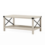 Farmhouse Metal-X Coffee Table With Lower Shelf Stone Grey