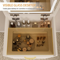 3 In 1 Vanity Desk With Open Top Mirror,Small Make Up Vanity Set With Visible Glass Desktop,Compact Makeup Vanity With 3 Drawers,Dressing Table For Bedroom